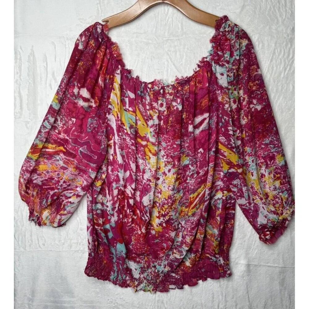 Violet & Claire Floral Sheer Chiffon boho Top Banded Waist Blouse Size‎ XL